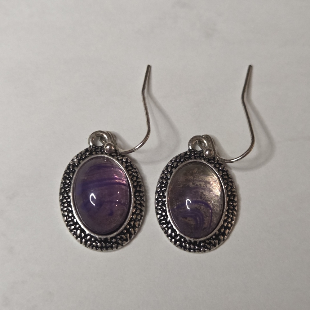 Purple and Silver-tone Dangle Earrings